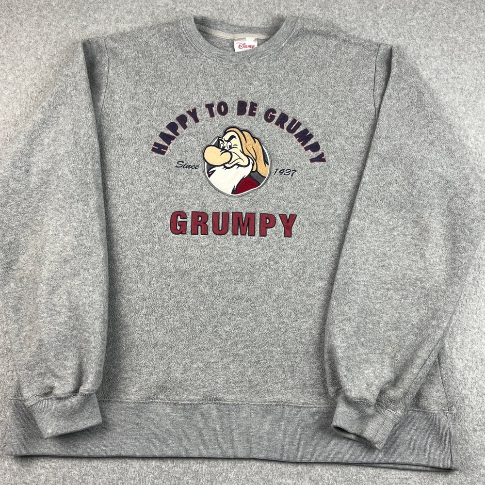 Disney Store Happy To Be Grumpy Sweatshirt Mens Medium Gray Seven Dwarfs Fleece